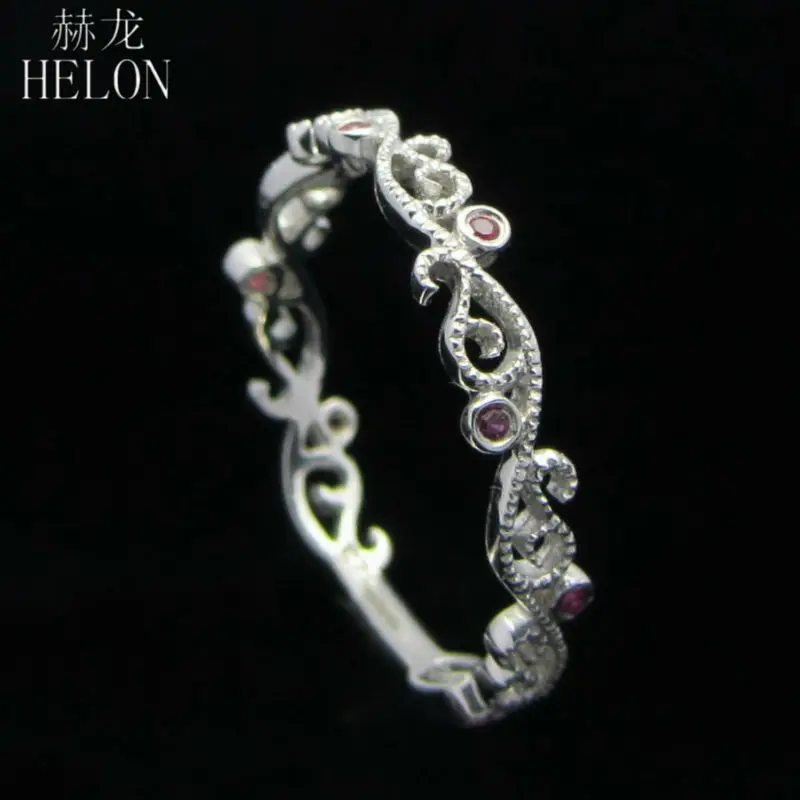 Кольцо HELON Gemstone Band MILGRAIN Pave из натурального рубина, серебро 925, обручальные кольца для женщин, ювелирные украшения