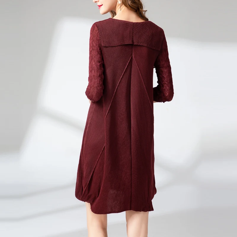Changpleat весна лето однотонные женские платья miяк плиссированный модный дизайн v-образный вырез большой размер эластичное женское платье Tide D9880