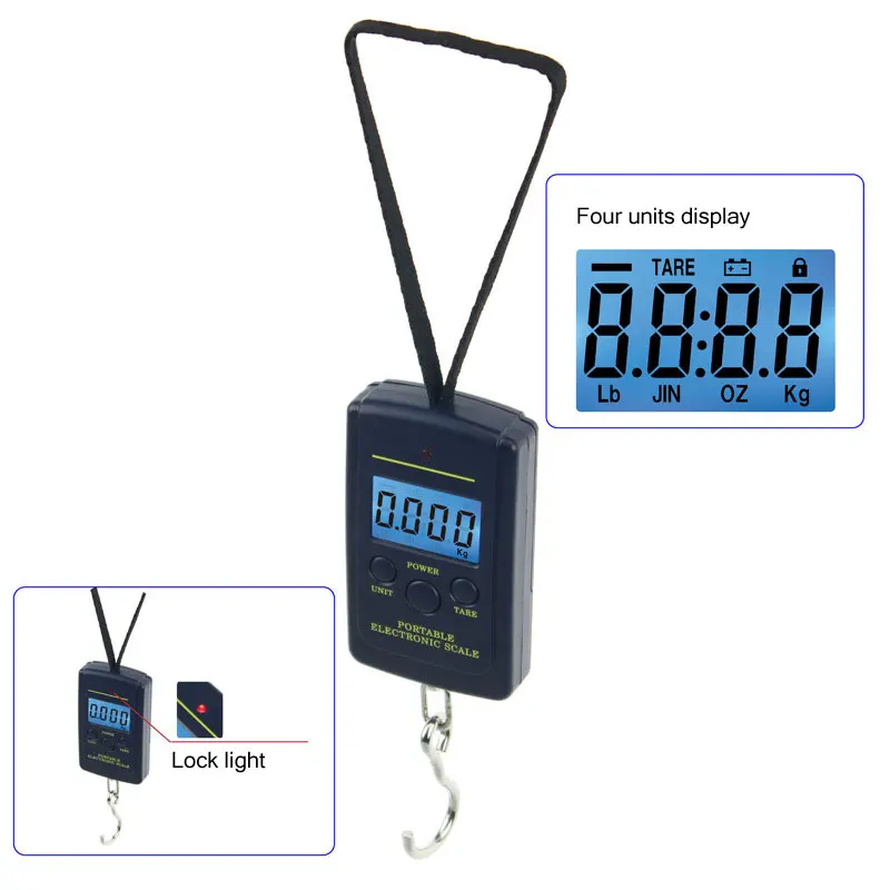 88lb/40 кг цифровые весы, электронные Рыбалка шкала подвесного крючка, легко Чемодан весы с измерительную ленту, освещенная контржурным светом ЖК-дисплей Дисплей