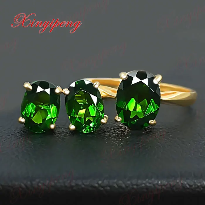 

18 k yellow gold with natural diopside suits female green gift contracted joker