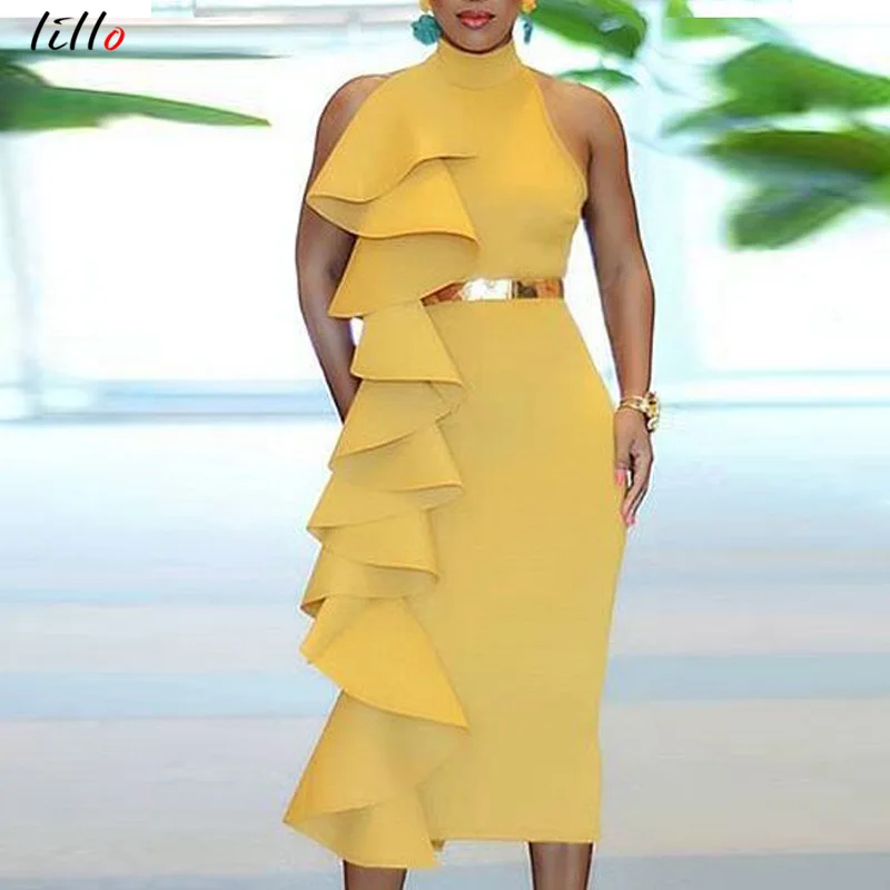 Платье для коктейлей однотонное коктейльное платье большого размера с оборками