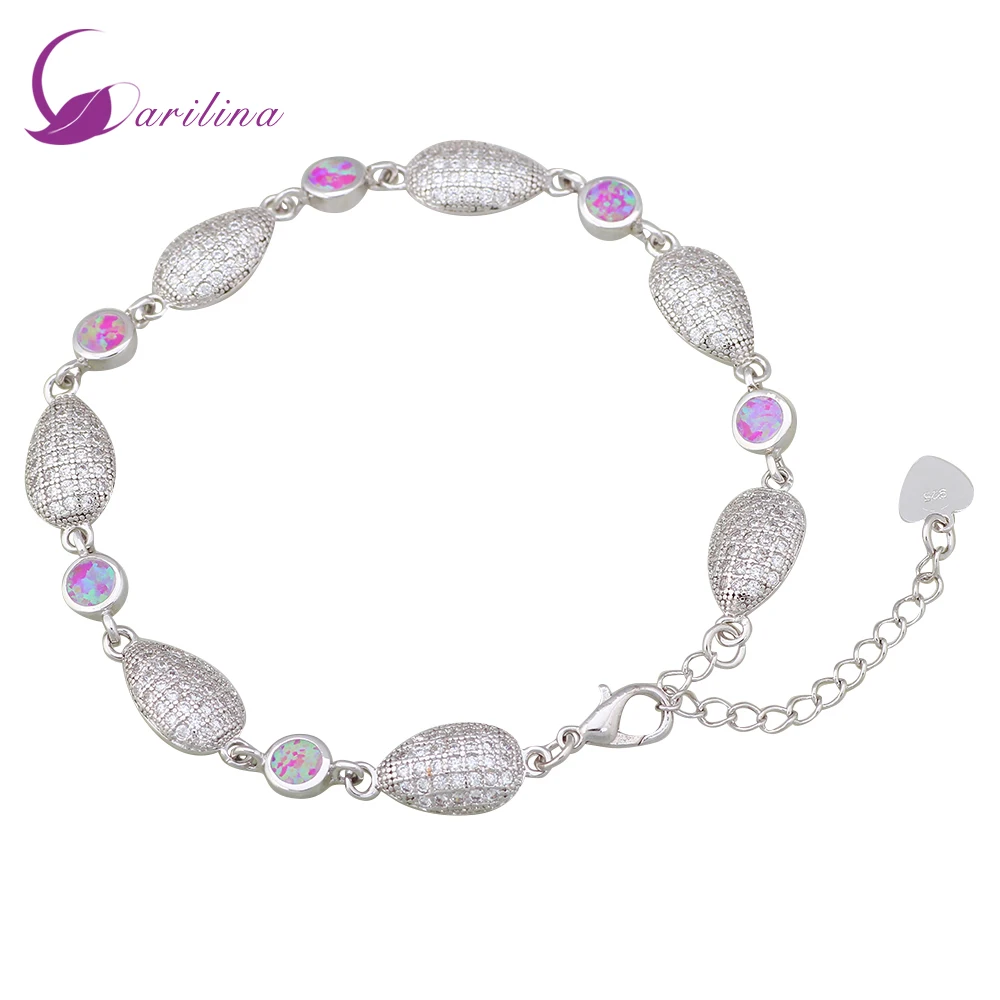 Новый популярный серебряный цвет розовый огненный опал браслеты для