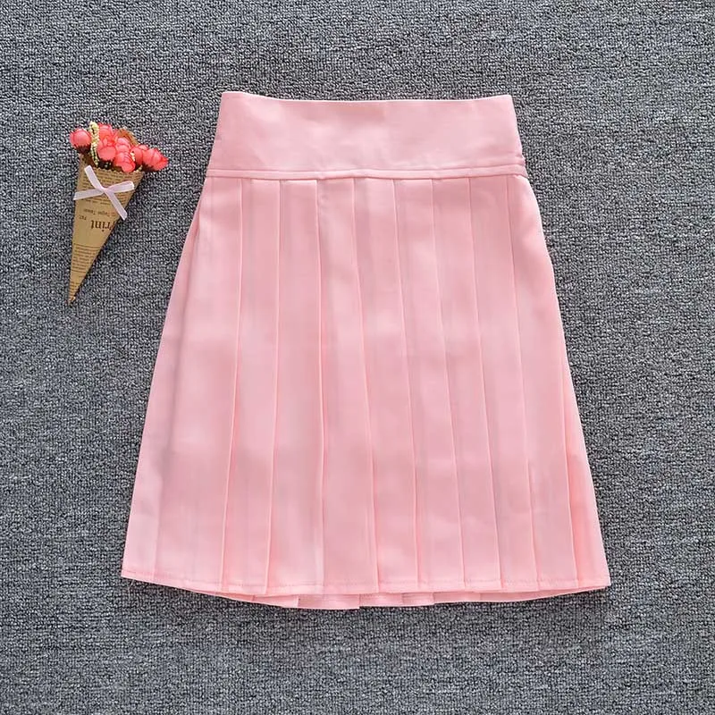 Light pink Новая женская плиссированная юбка с шортами школьная форма мини-юбка Однотонная юбка с высокой талией с шортами эластичная лента - Цвет: Light pink