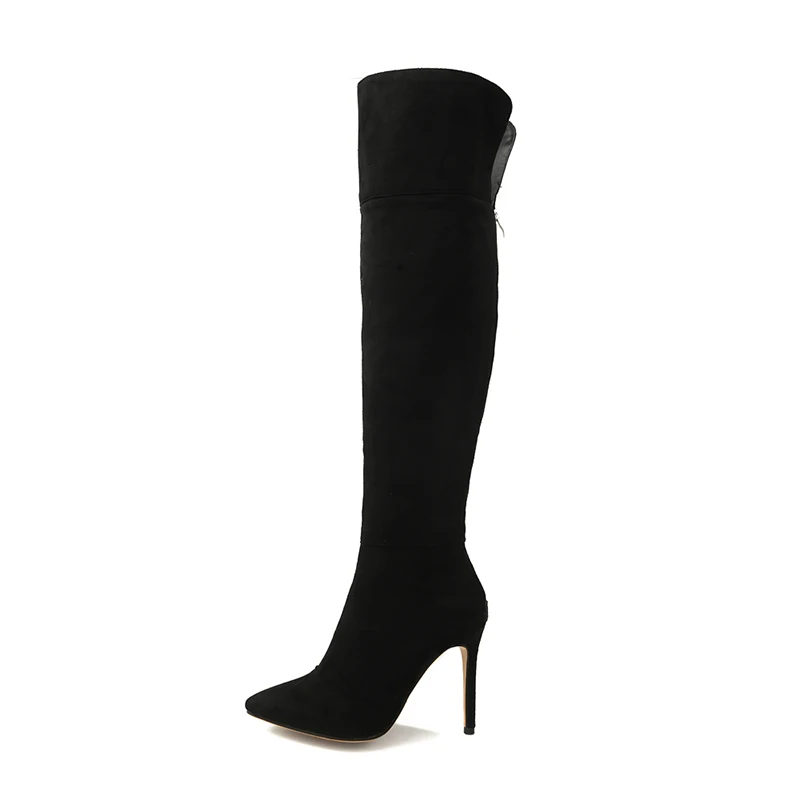 WETKISS Winter High Heels Women Boots Flock Pointed Toe Footwear Zip Female Over The Knee Boot Shoes 2018 Plus Size 32-46 | Обувь