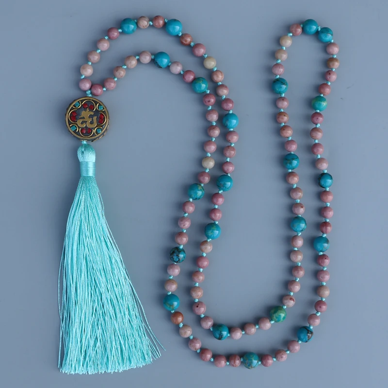 EDOTHALIA милое 108 бусы Mala ожерелье женский подарок 6 мм розовый Rhodochrosite шарик и синий