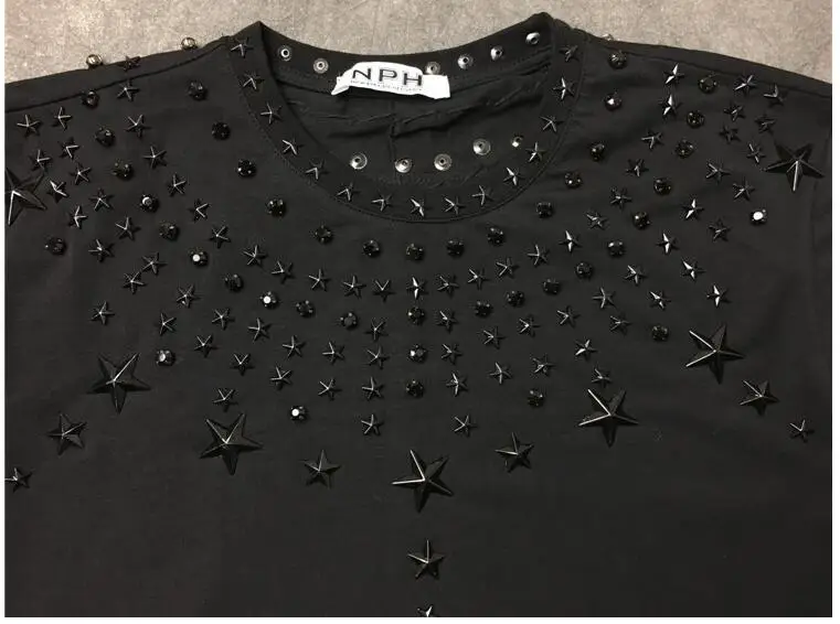 Новинка 2017 мужские футболки с заклепками в виде звезд металлической дрелью стиле