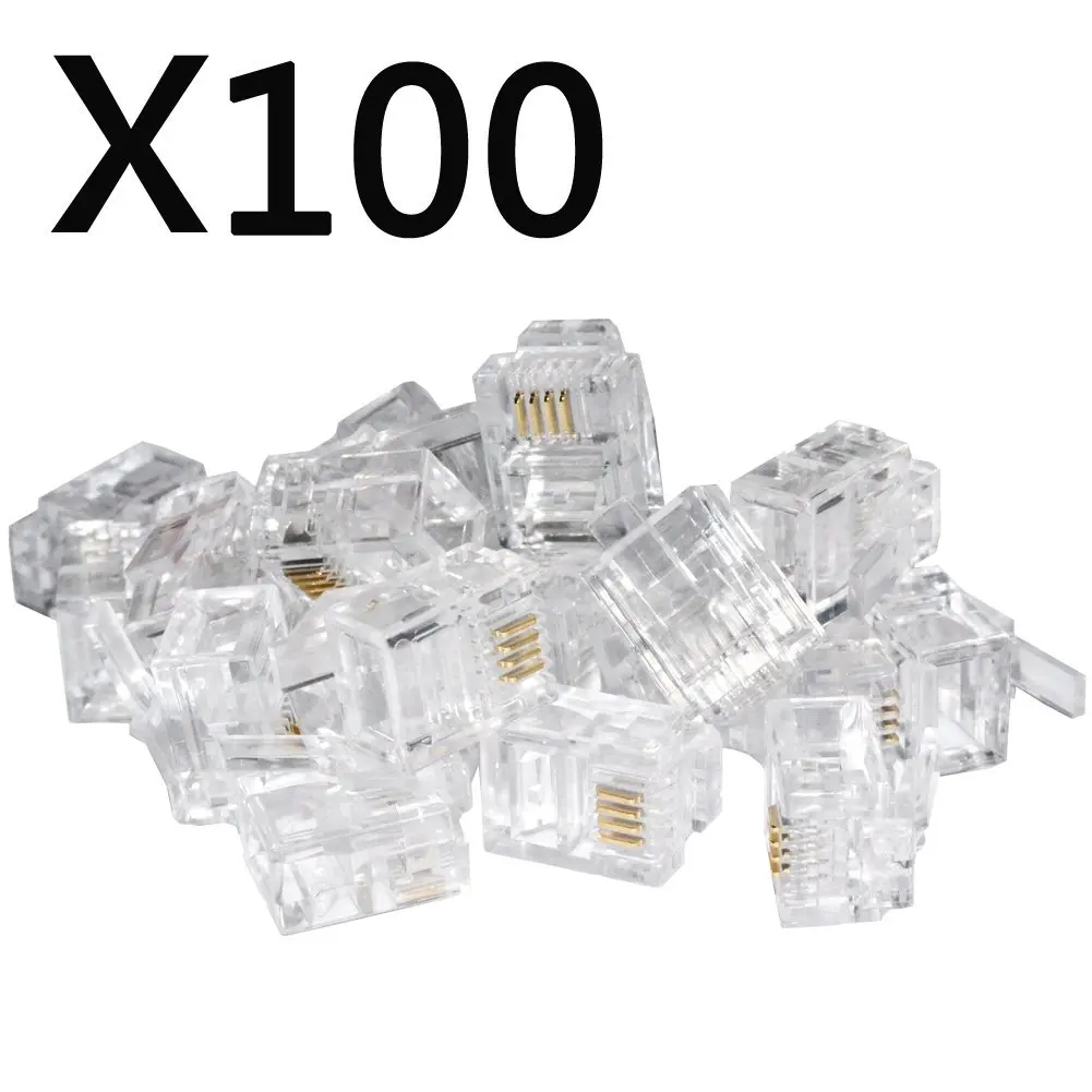 HBUDS 100 PACK телефонный штекер 6P4C RJ11 модульный разъем (6/4 шнур разъем)|Коннекторы и