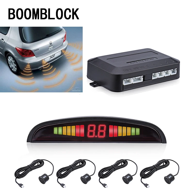BOOMBLOCK автомобильный радар заднего ход, парковочный датчик светодиодный дисплей звуковой сигнал для peugeot 307 206 Jeep Ford Focus 2 3 VW Polo Golf 4 5 7
