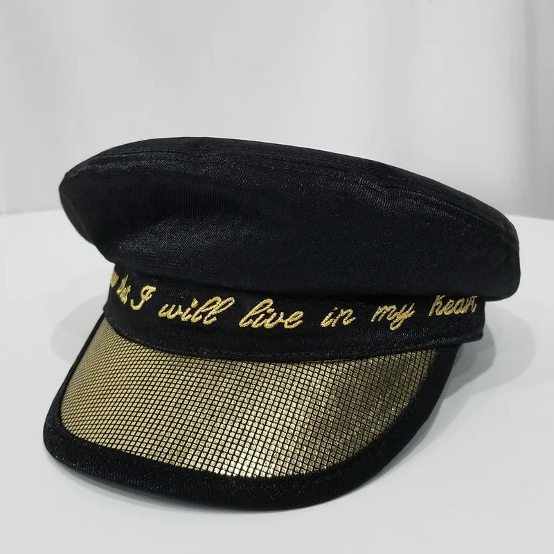 Winter Woman's Military Army Navy Leather Cap Literary Letter Newsboy Hats Warm For Autumn Winter Flat Top Berets Sequins Hat