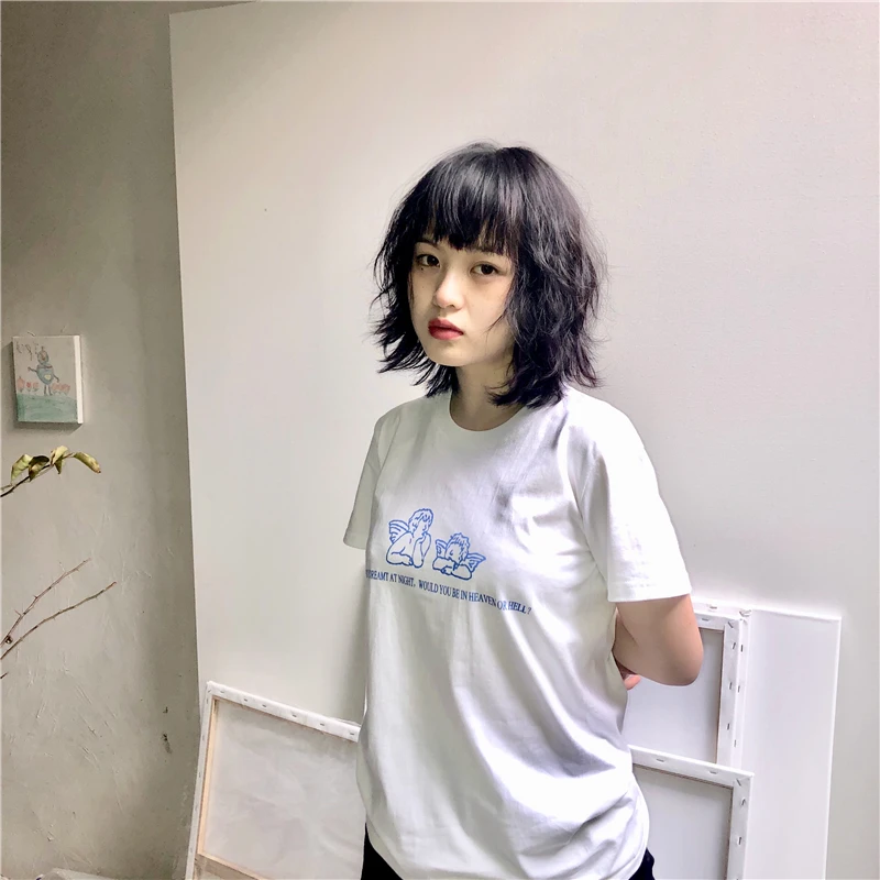Harajuku женская футболка с принтом ангела круглый вырез короткий рукав новая мода