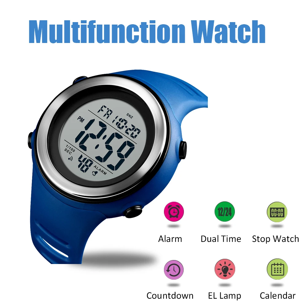 Blue Watches 50 м водонепроницаемые уличные спортивные часы, военные армейские мужские цифровые наручные часы с подсветкой, двойной будильник, часы elogio Masculino - Цвет: Blue Watches