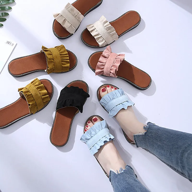 Женская обувь на лето Нескользящие шлепанцы плоской подошве с открытым носком и