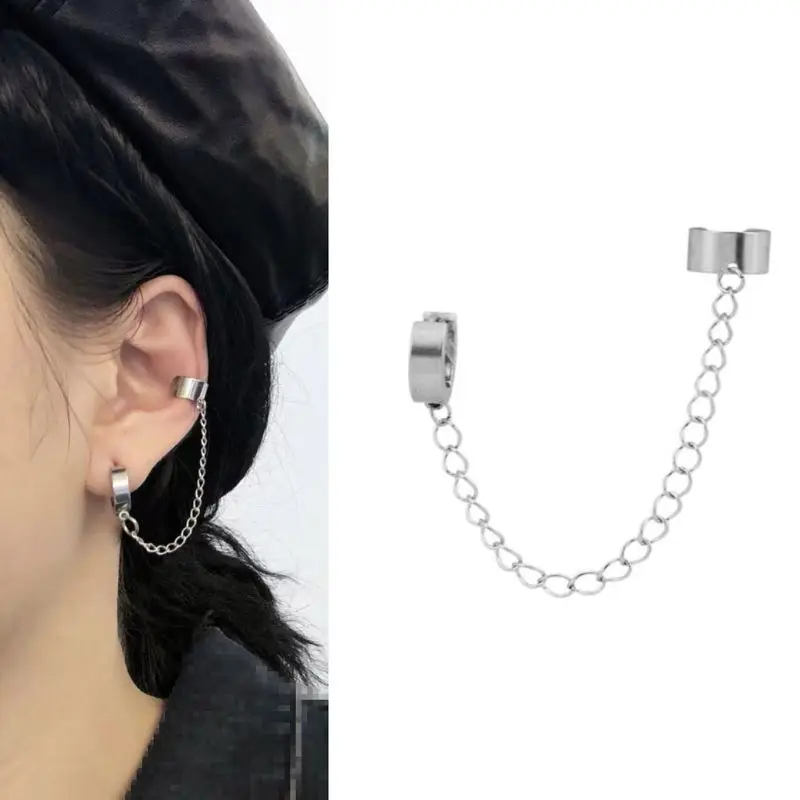 Серьга кафф ANGELADY в Корейском стиле висячая цепочка из титановой стали хип хоп