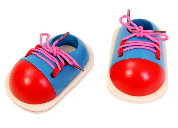 Маленьких детей 2 в 1 раннего обучения установить деревянные игрушки зашнуровать