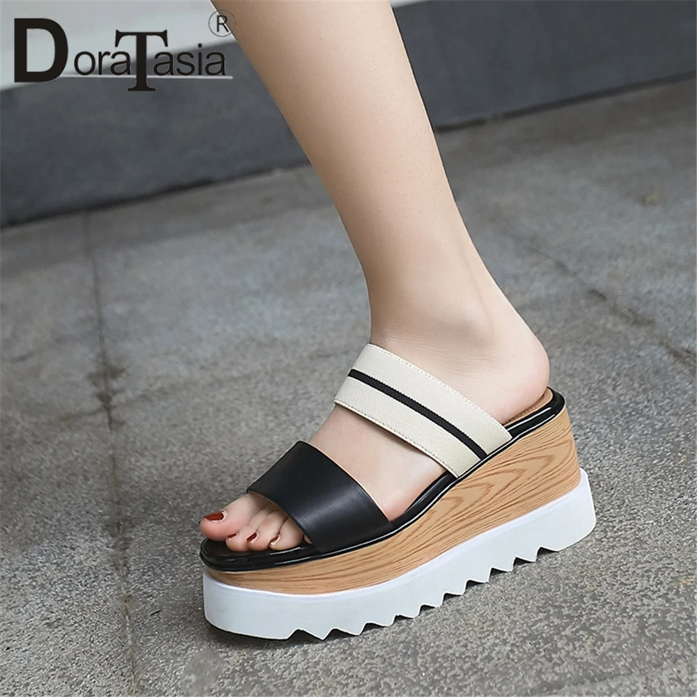 DORATASIA New Fashion Genuine Leather Shoes Ladies Wedges High Heels Flat Platform Woman Casual Party Summer Slippers | Обувь