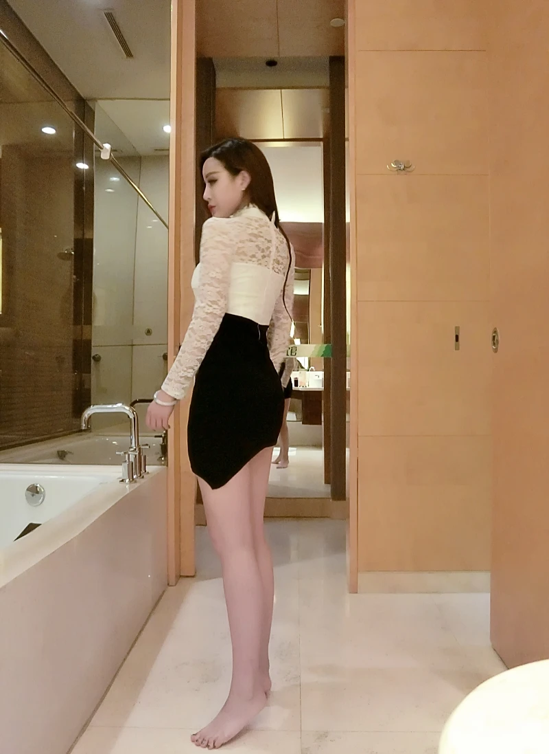 2019 весна лето новый с длинными рукавами Карандаш Кружева Сумочка тиснением бедра