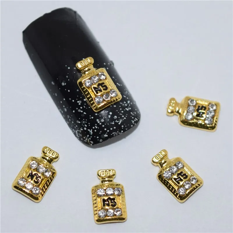 10psc новые золотые духи 3D украшения для дизайна ногтей подвески из сплава Стразы
