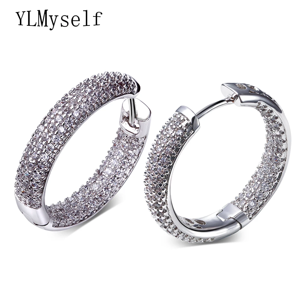 

Hot hoop earring for Women White Micro pave tiny Cubic Zirconia crystal Circle female Jewelry accessories