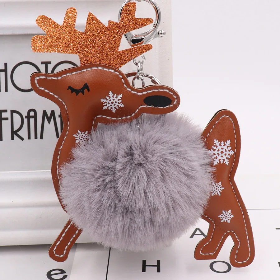 1PCS Christmas Elk Plush Ball Keychains Keyring Bag Purse Handbag Pendant Gift for New Year Xmas Dinner Party | Украшения и
