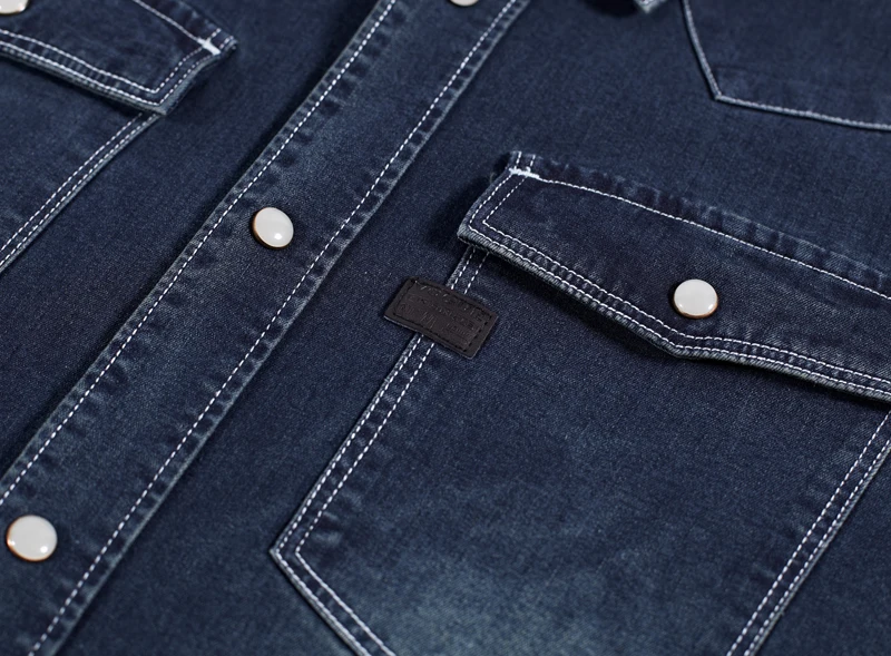 Черная джинсовая рубашка мужская с длинным рукавом осенние темно-синие военные