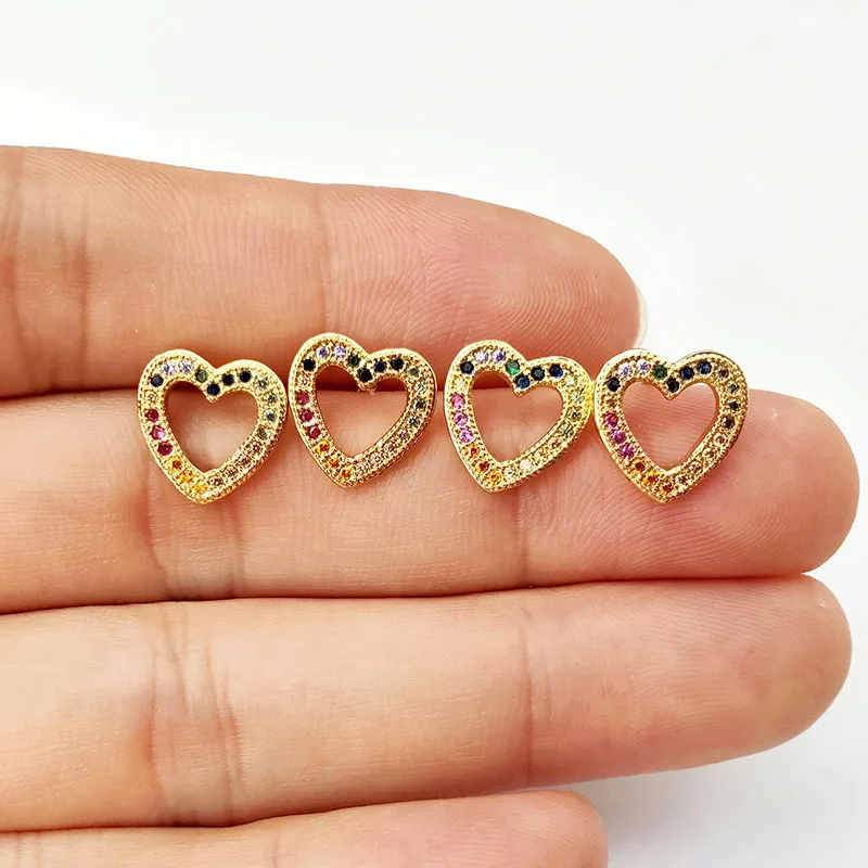

10Pairs Gold Color Heart shape Stud Earrings,Micro Pave rainbow Cubic Zirconia Earrings Women Jewelry ER909