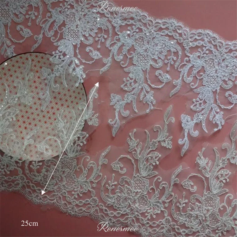 Изысканная 1 м белая/Слоновая Ткань для шитья блестки цветок Венецианская
