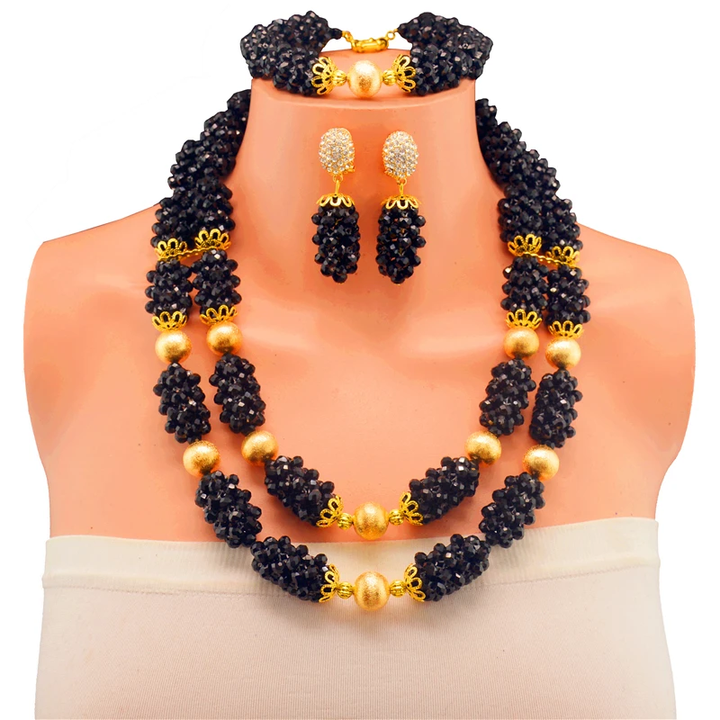 2017 последние африканские бусы нигерийские Свадебные Ювелирные наборы черный