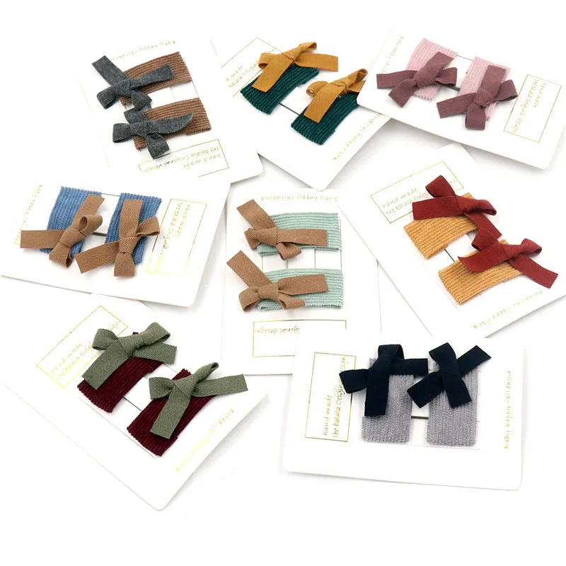 2 шт./компл. вельветовые заколки для волос в полоску девочек и детей ручной работы