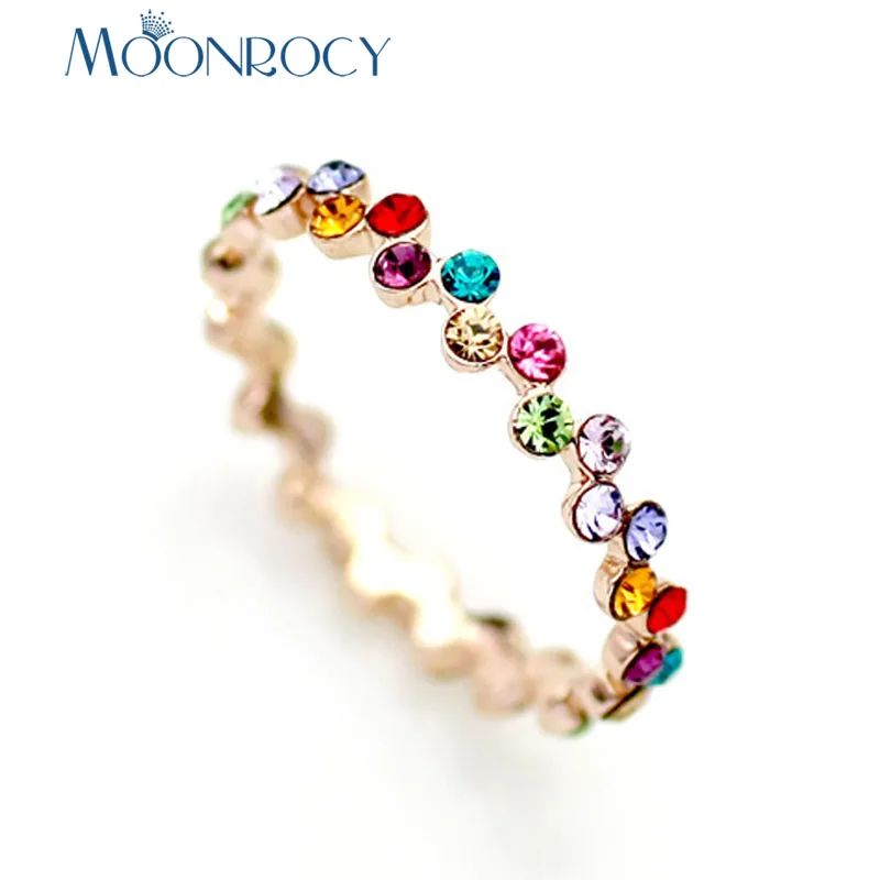 Женские кольца с разноцветными кристаллами MOONROCY Подарочные цвета розового
