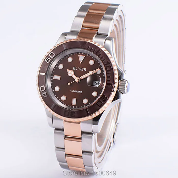 

40mm BLIGER Brown bezel Wristwatches Ceramic Bezel sapphire automatic mens watch