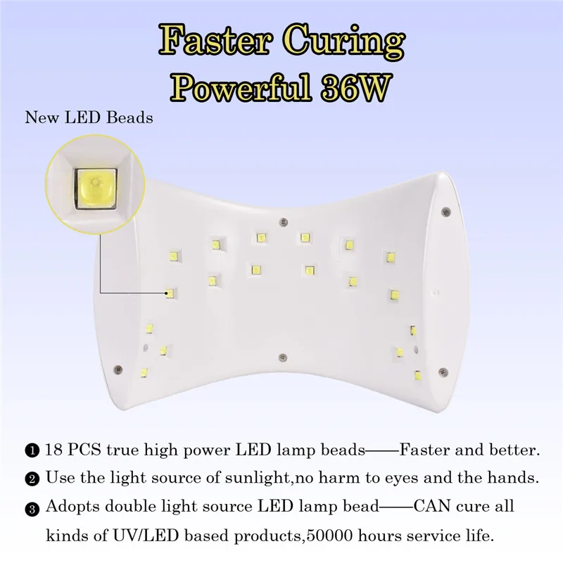 

BeautyBigBang 36W UV LED Lamp Nail Dryer Machine For Nail Polish Gel Rechargeable Battery Varnish SUN 5 Led Manicure Lamp