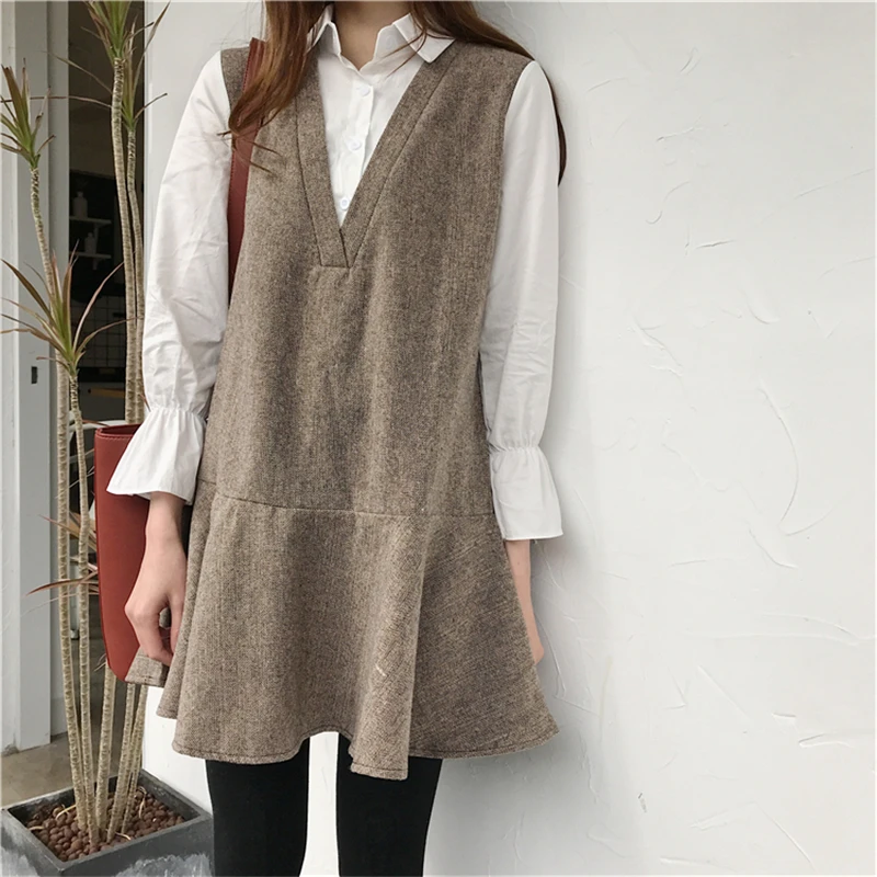 HziriP Spring Dress 2018 New Women Flare Sleeve Office Casual Loose Vestidos Stand Fashion Fake Two Female Dresses | Женская одежда