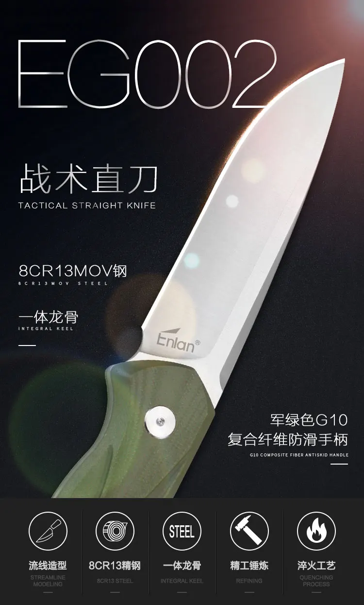Enlan EG002 фиксированный нож 8CR13mov лезвие боевой прямой нож Открытый Кемпинг выживания тактическое назначение EDC нож для резки
