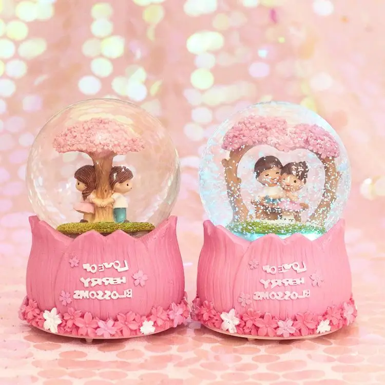 8-12 см пара Cherry Blossom снежный шар с кристаллами музыкальная шкатулка стекло украшение дома День матери День Святого Валентина подарок для подруги