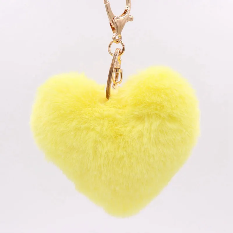 Yellow Мягкие Меховые брелоки из искусственного кролика Рекс в форме сердца, 19 цветов, меховой брелок-Кубок, модный брелок для женщин и девочек - Цвет: Yellow
