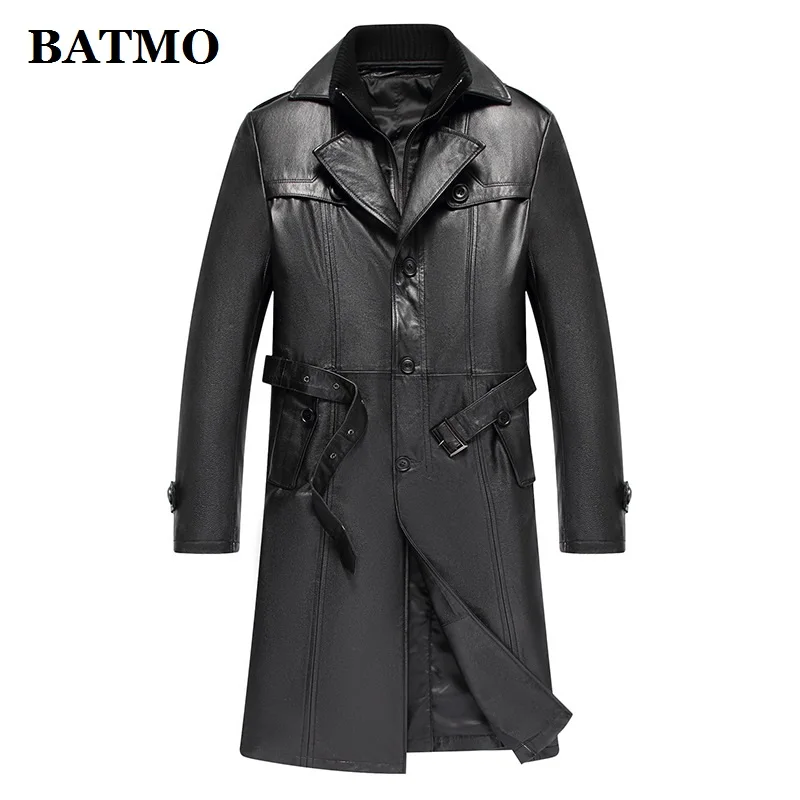 BATMO 2019 new arrival spring 100% natural cow leather Double Breasted X-long trench coat men men's real jackets AL15 | Мужская