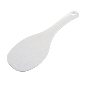 Kitchen Dotted White Plastic Flat Rice Scoop Paddle Meal Spoon