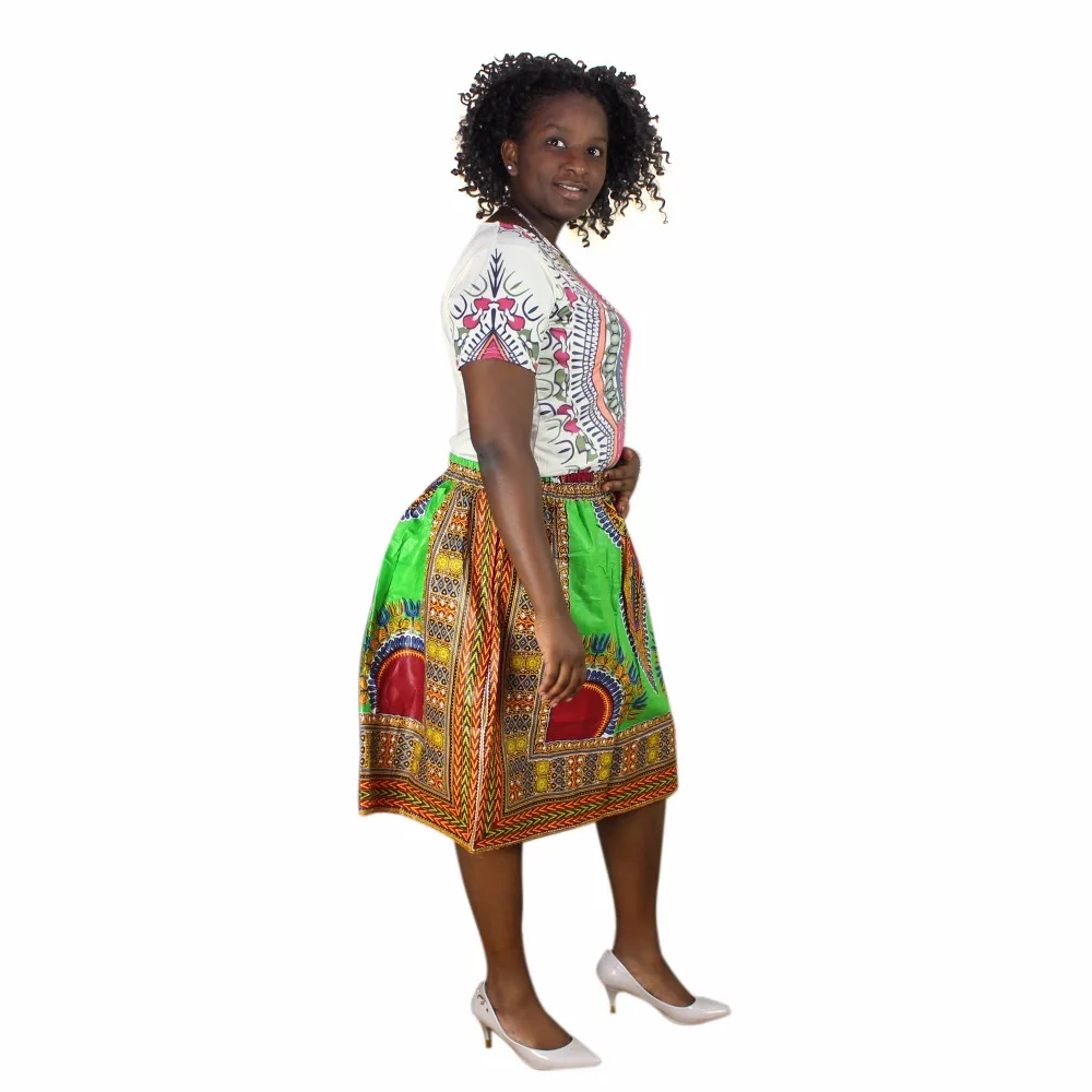 Dashiki Отпечатано Для женщин летние боковые карманы Свободные Юбки для женские