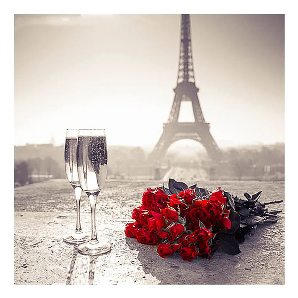 

Square Full Diamond Painting Red Rose Wne Cup Tower Diamond Embroidery Flowers Pattern Rhinestones Decor Needlework Mosaic Kits
