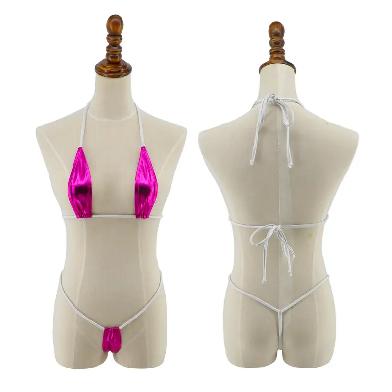 

Bikinis Solid Sexy Foil Teardrop Extreme Micro G-String Bikini 2pc Thong & Top Minimal Coverage Exotic Bandage Women Swimwear