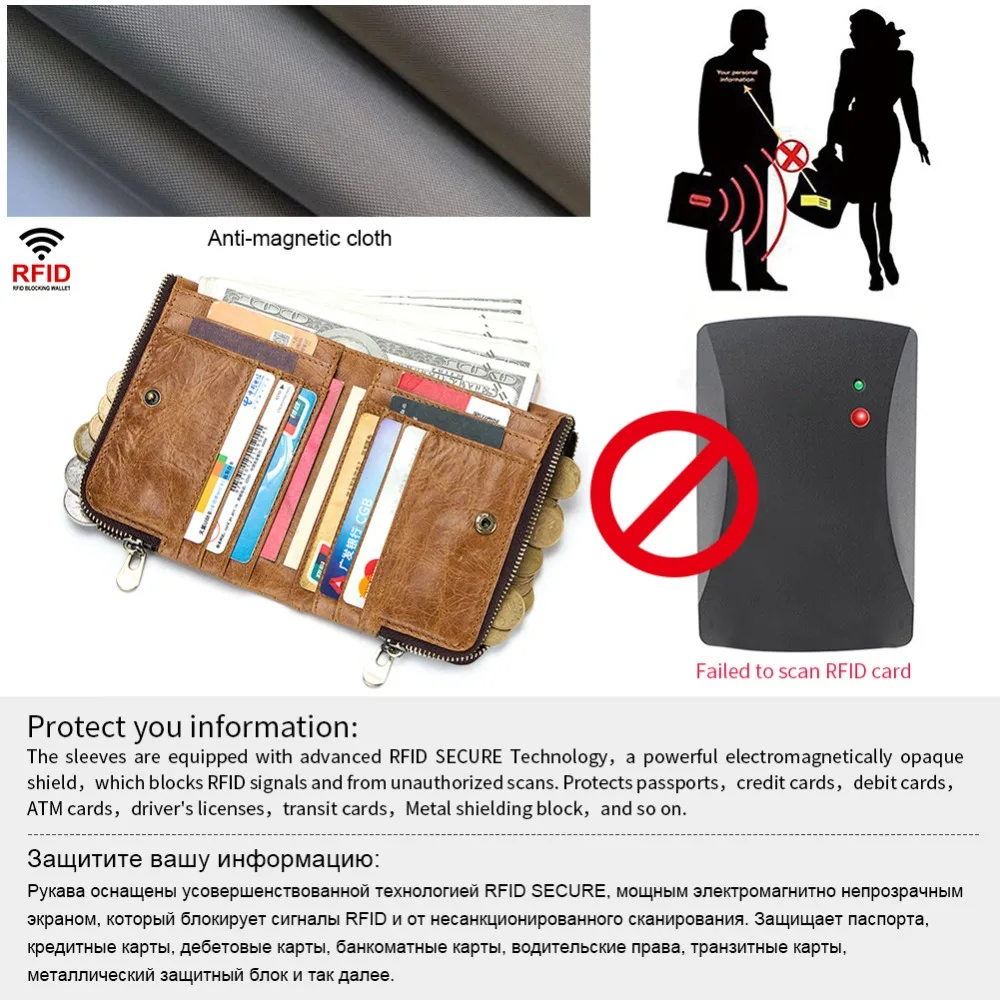 KAVIS Rfid настоящий Crazy Horse кожаный бумажник мужской маленький мини-портмоне мужской женский кошелек для монет портфель держатель для карт