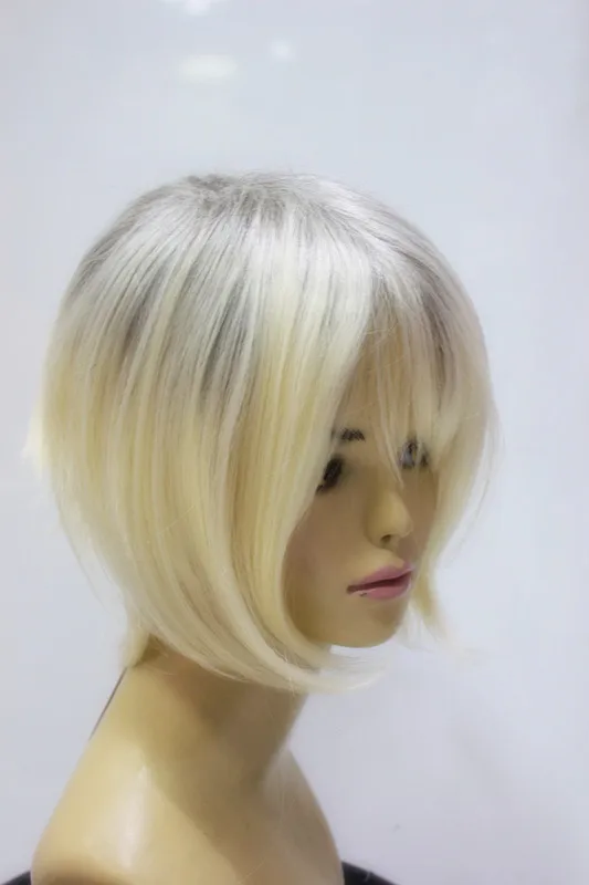 Мода женский русый Градиент короткие Слои прямо Косой Пробор Челка Боб