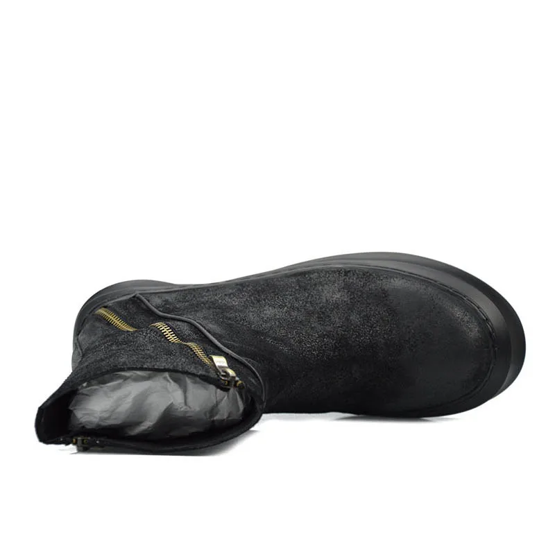 Мужские ботинки на толстой платформе из натуральной яловой кожи с круглым носком