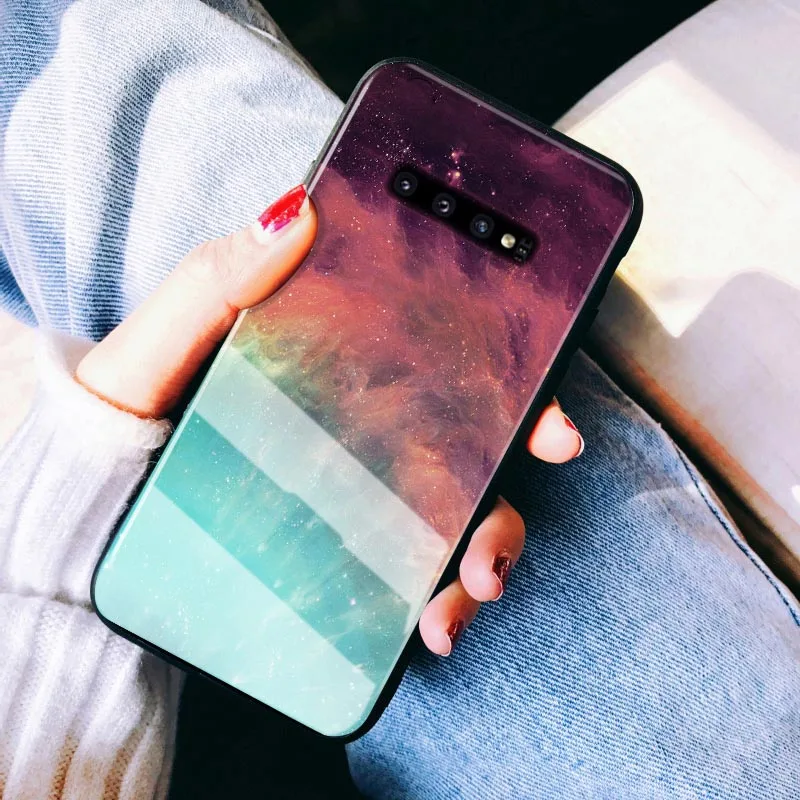 Rainbow GFAITH для samsung Galaxy S10 Plus чехол из закаленного стекла задняя крышка мягкая силиконовая рамка звездное небо дизайн samsung S10 чехол s S10e - Цвет: Rainbow