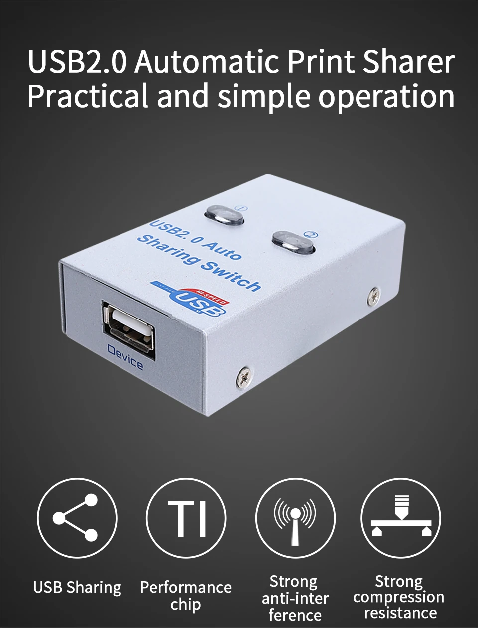 USB 2,0 сплиттер Автоматический Обмен переключатель для 2 ПК Компьютерные принтеры 2 порта кабель-концентратор 2 хоста поделиться одним принтером USB sharer