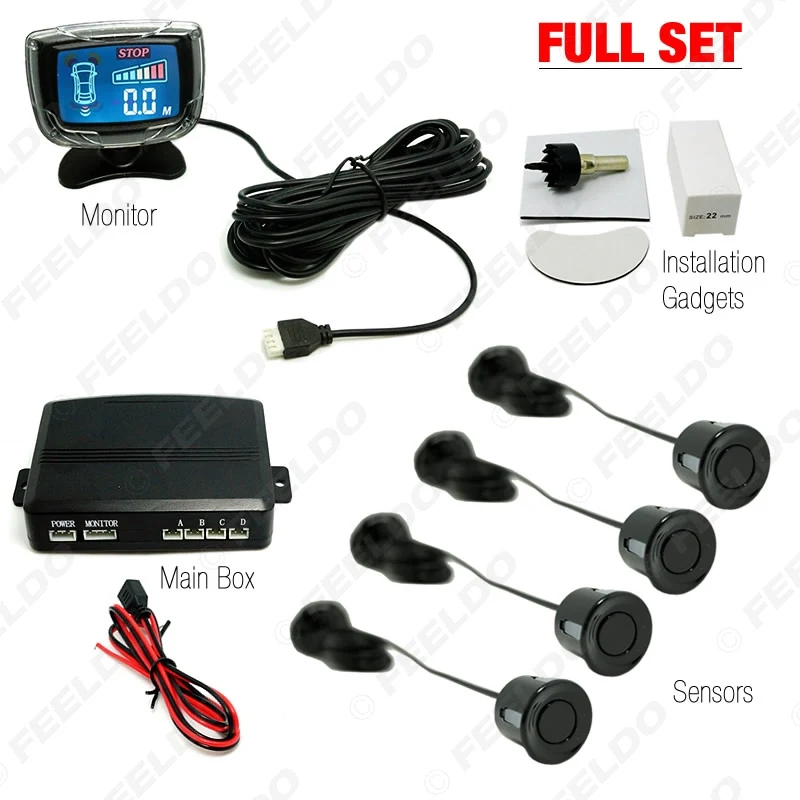 

FEELDO 1Set Car Colorful Reversing Aid LCD Display 4-Sensor Reverse Backup Parking Radar 10-Color #FD-891
