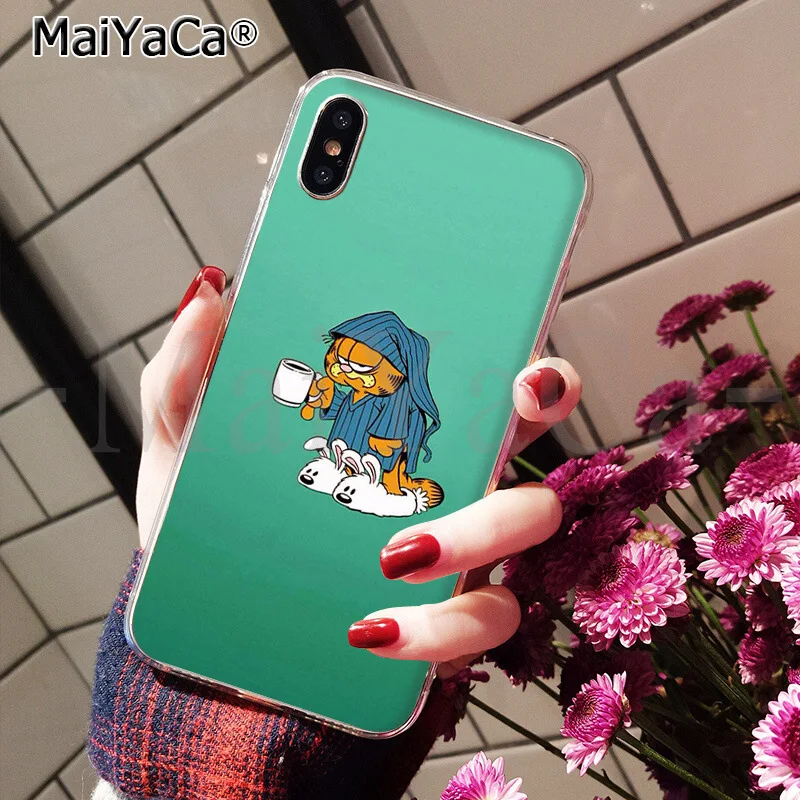 Мягкий силиконовый чехол для телефона из ТПУ MaiYaCa Garfield cat для Apple iPhone 8 7 6 6S Plus X XS MAX 5 5S SE XR