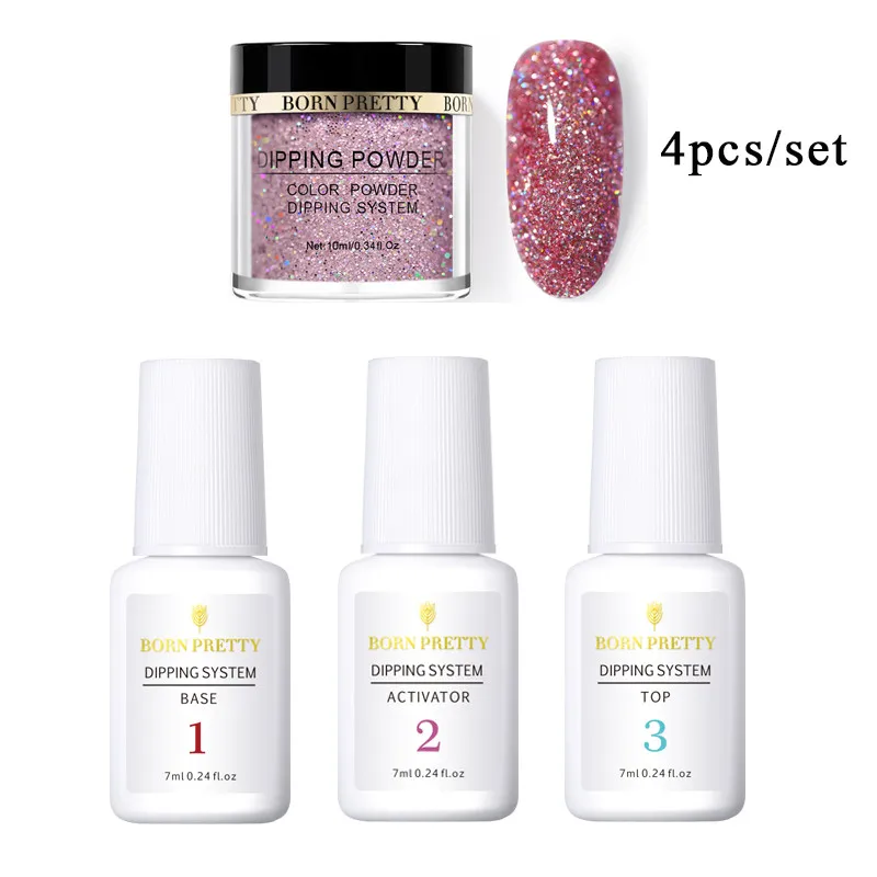 set 6 Born pretty, голографическая пудра для ногтей, блеск без лампы, пудра для ногтей, базовый топ-активатор, набор для украшения ногтей - Цвет: set 6