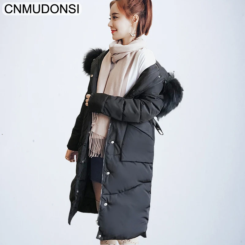 Winter Women Thicker Jacket 2018 Fashion Large Size Outerwear Hooded Fur Collar Female Down Cotton Coat Medium Long Warm Parkas | Женская