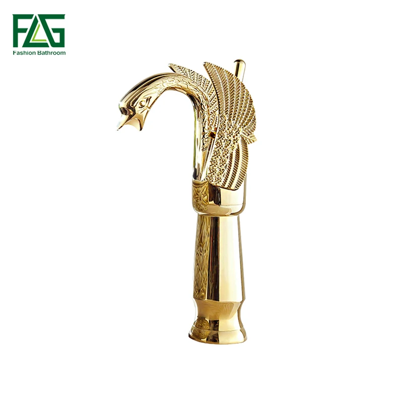 FLG Multiple Choices Bath Mat Deck Mounted Platform Heightening Vucha Golden Swan Gold Taps Vintage Sink Brass Tap 718-22G | Обустройство